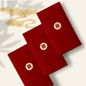 Luxuriöse 3D Dick Gold Geprägte Chinesische Hochzeit Rote Päckchen (10 Stück) • Hong Pao • Ang Bao, doppeltes Glück • Glücksgeld • Rote Tasche