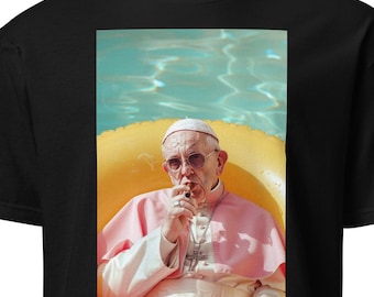 Pope Franciscus Swimming Pool Tshirt, Pope Francis Chilling in Inflatable While Smoking T-Shirt