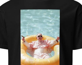 The pope floating in a pool tshirt - Funny meme shirt - Pope Benedict in inflatable t-shirt