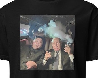 Putin and Kim Jong Un in car T-shirt, presidents in car smoking shirt, funny meme dark offensive humor tshirt, vladimir putin