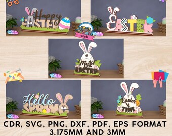 3D Layered Easter Bunny Laser Cut Bundle | Easter Wood Decor | Glowforge LightBurn CNC Files | svg dxf cdr pdf eps | 3mm & 3.175mm