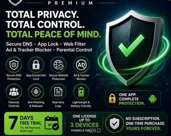 QuietShield Premium Android Ad Blocker & Tracker Protection Antiphishing Web Safety App Connection Lock 3-Device License Download Lifetime
