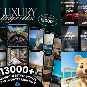 13,000+ Viral Luxury Rich Lifestyle Reels Bundle MRR/PLR, Faceless Reels, Videos, Car Luxury, Women Luxury Reels, TikTok Videos, Instagram