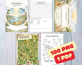 10 Lessons PDF | Bible Activity Workbook for Kids | Genesis Stories DVBS Pack | 100 Pages | Sunday School, Homeschool Printable Bible Bundle