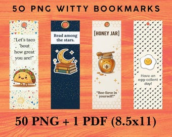 50 Printable Bookmarks Bundle Cute Character Digital Download Motivational Quotes Kids Reading Aesthetic Gift Bulk PDF | Bible Book Journal