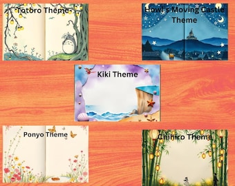 Anime Style Junk Journal Pages Bundle Totoro Howl’s Ponyo Kiki Chihiro Themes | 20 JPGs Each + 5 Printable PDFs | Mid Journey