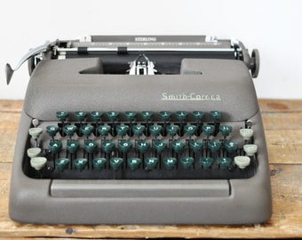 Vintage Smith Corona Sterling Manual Typewriter 1949 with Case Green Keys