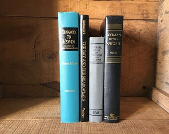 Vintage Blue and Black Book Lot Shelf Filler Four Books Collection Set of 4 Home Decor Display Collectible Hardcover