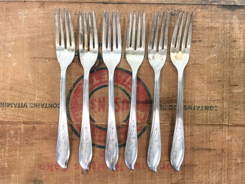 Vintage Silver Plate Fork Lot of 6 1847 Rogers Bros Springtime Dinner Forks Replacement Set Silverware Flatware