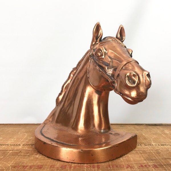 Vintage Horse Head Bookend Philadelphia Mfg Co Copper Colored Cast Metal Western Farmhouse Single Book End