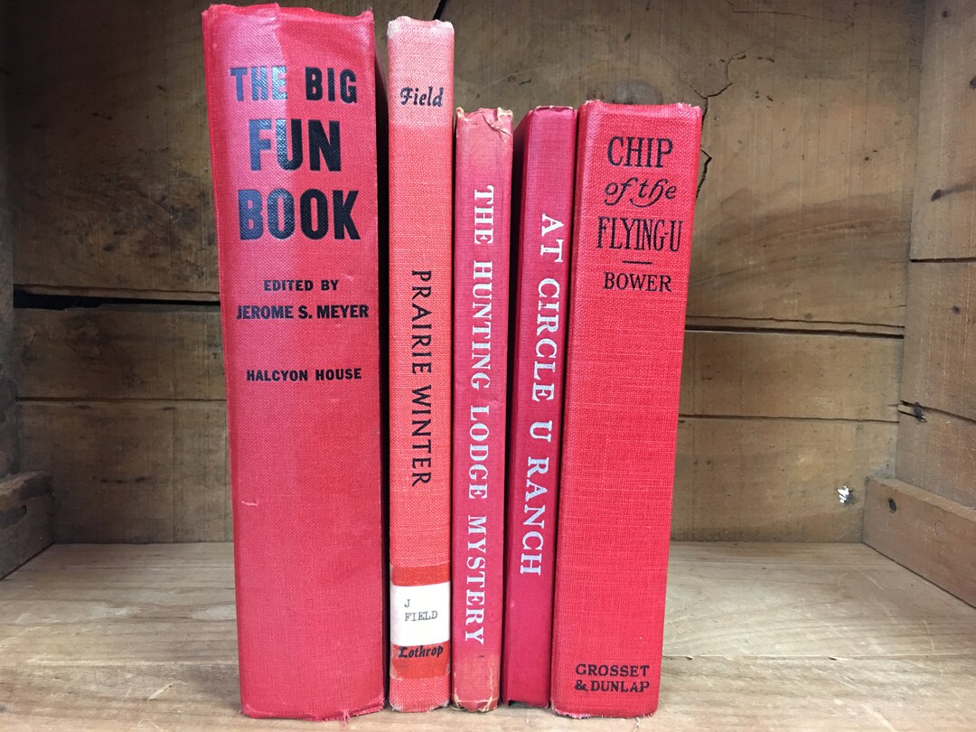 Vintage Red Book Display Set Collection of 5 Books Shelf Etsy