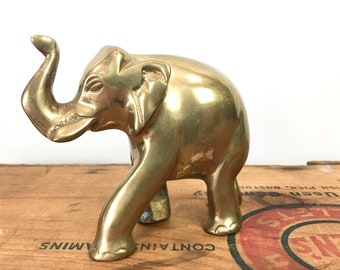 Vintage Brass Elephant Figurine 3.5 Inch Decorative Collectible Trunk Up Elephants Paperweight