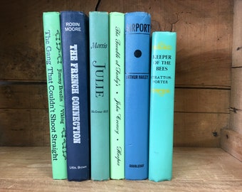 Vintage Blue and Green Book Lot Shelf Filler Six Books Collection Set of 6 Home Decor Display Library