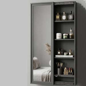 Planos para organizador de armario oculto con espejo deslizante, estanterías de carpintería para bricolaje (PDF digital)