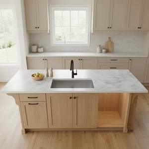 Open Shelving Kitchen Island with Seating Plans - DIY woodworks Designs PDF in Inches