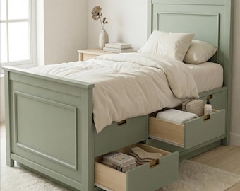 DIY Twin Bed Plan with 12 Drawers, Digital Furniture Build, Step-by-Step Woodworking Guide