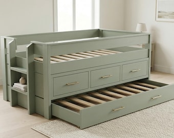 Wooden Captains Bed with Trundle Plans, Twin Storage Daybed PDF, Woodworking Guide