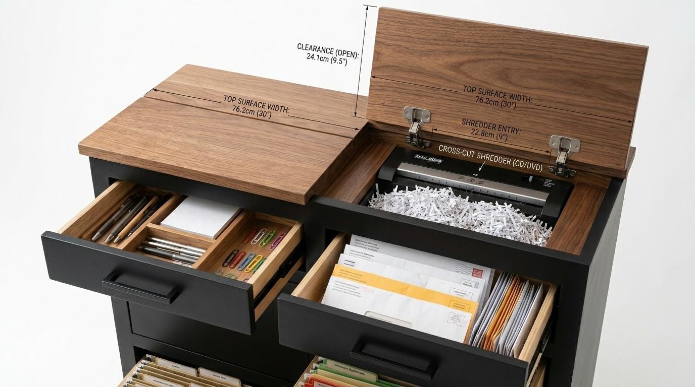 Paperwork Sorting Console DIY Plan, Office File Cabinet Blueprint, Lift ...