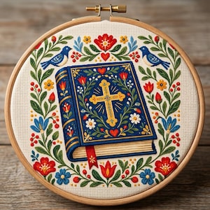 Floral Bible Counted Cross Stitch Pattern, Christian Folk Art PDF Needlework Chart