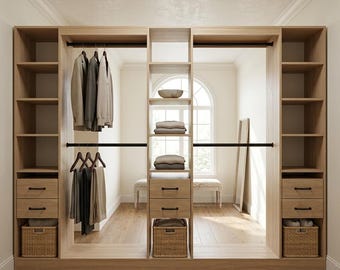 Master Closet System with Drawers and Shelves Plans, DIY Woodworking PDF, Freestanding Tower Organizer
