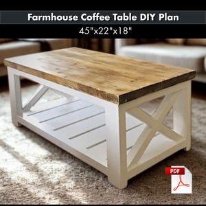 Farmhouse coffee table woodworking plans with Easy Instructions - Outdoor Indoor Coffee Table Diy Plan, 45&quot;x22&quot;x18&quot; Large Coffee Table Plans