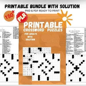 15x15 Crossword Puzzles With Solutions - 150 Printable crossword puzzle for adults, PLR Digital Games, Crossword clues, cipher puzzles PDF
