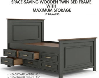 Space Saving Wooden Bed Frame with Maximum Storage, Twin Bed Drawers DIY Plan