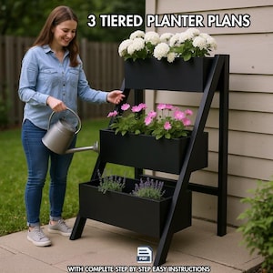 Vertical 3 Tiered Planter Plans with PDF Instructions - Ladder Planter Box Plans, Diy Planter Boxes Outdoor Plans for Wooden Planter