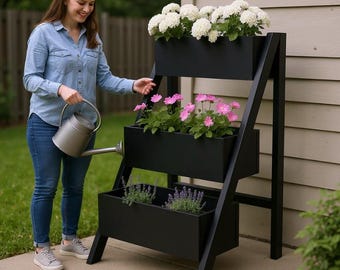 Vertical 3 Tiered Planter Plans with PDF Instructions - Ladder Planter Box Plans, Diy Planter Boxes Outdoor Plans for Wooden Planter