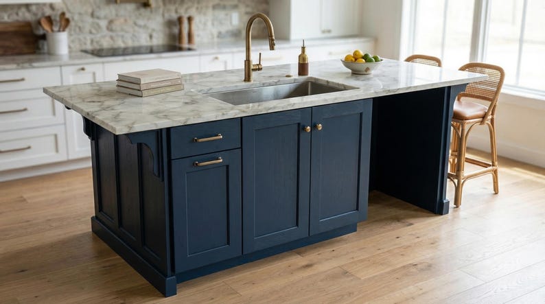 Kitchen Island With Sink, Dishwasher Space and Open Shelving Plans ...
