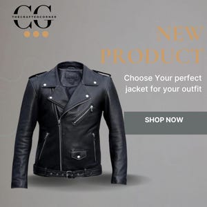 Men's Black Leather Motorbike style Jacket - Best gift for him