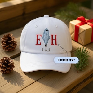 Custom Fishing Hat with Initials, Embroidered Fish Lure Cap, Personalized Wash Cap Baseball Cap 2-Tone Cap, Gift for Fishermen Dad