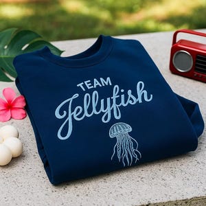Team Jellyfish Embroidered Shirt, Sweatshirt & Hoodie – Ocean Lover Gift, Cute Sea Life Embroidery Clothing, Marine Aesthetic Outfit
