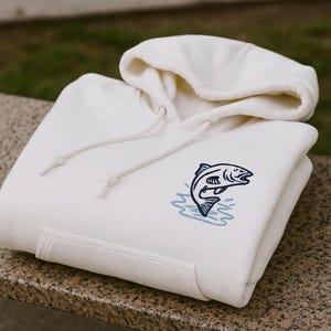 Embroidered fish hoodie for men, fisherman gift sweatshirt, fishing embroidered hoodie for outdoors, angler pullover, cozy t-shirt option
