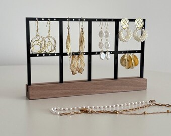 Modern 2-Tier Earring Stand, Walnut Jewelry Display and Organize, Stylish Vanity Decor, Christmas Birthday Gift