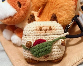 Funda de oso de crochet para AirPods con mochila desmontable: Funda de algodón hecha a mano