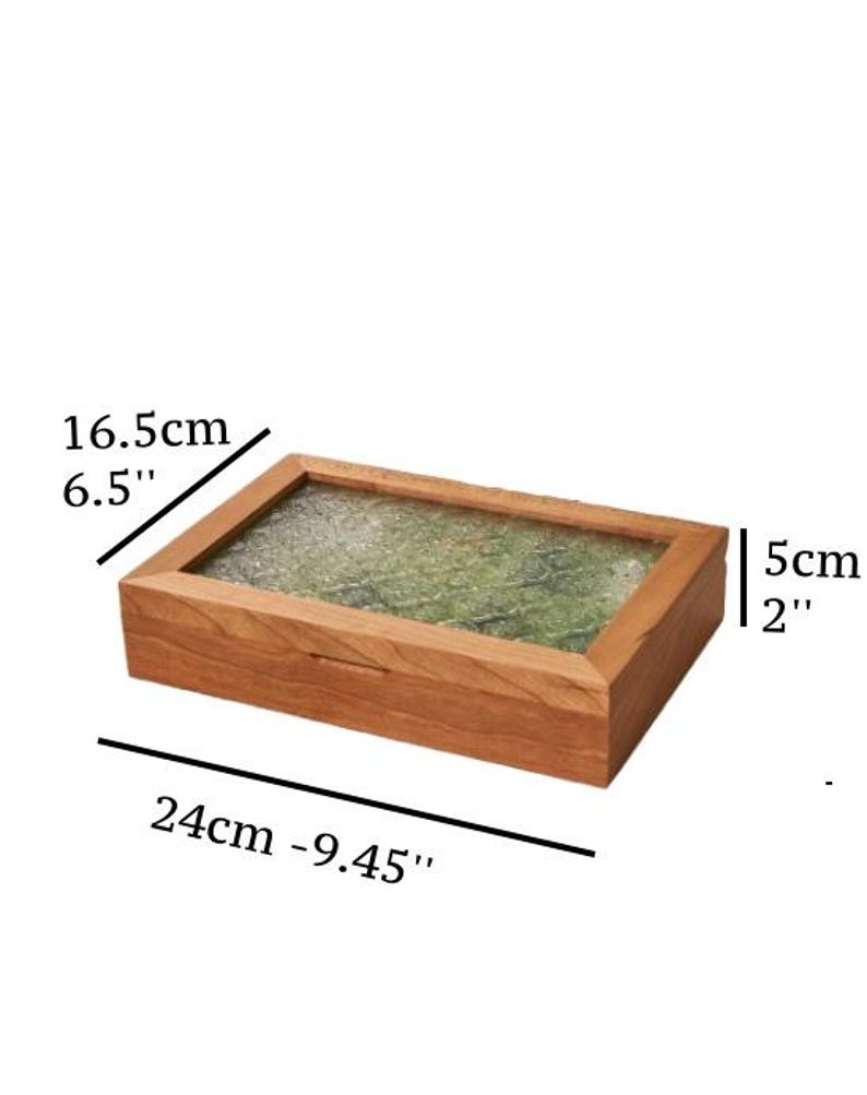 Engravable Wooden Jewelry Box - Vintage Glass Top with Brass Accents, Ring Organizer - Bridesmaid Keepsake, Mother's Day Gift For Her image 7