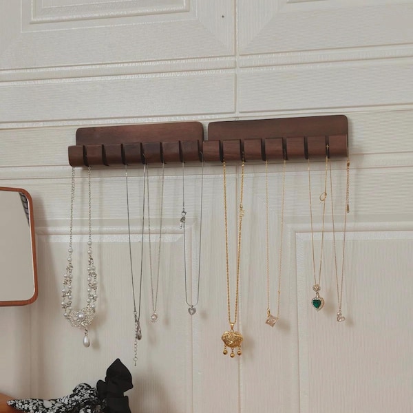 Walnoot kettinghanger aan de muur, houten armbandhouder en opberger sieraden display, decoratie cadeau ijdelheid of boetiek