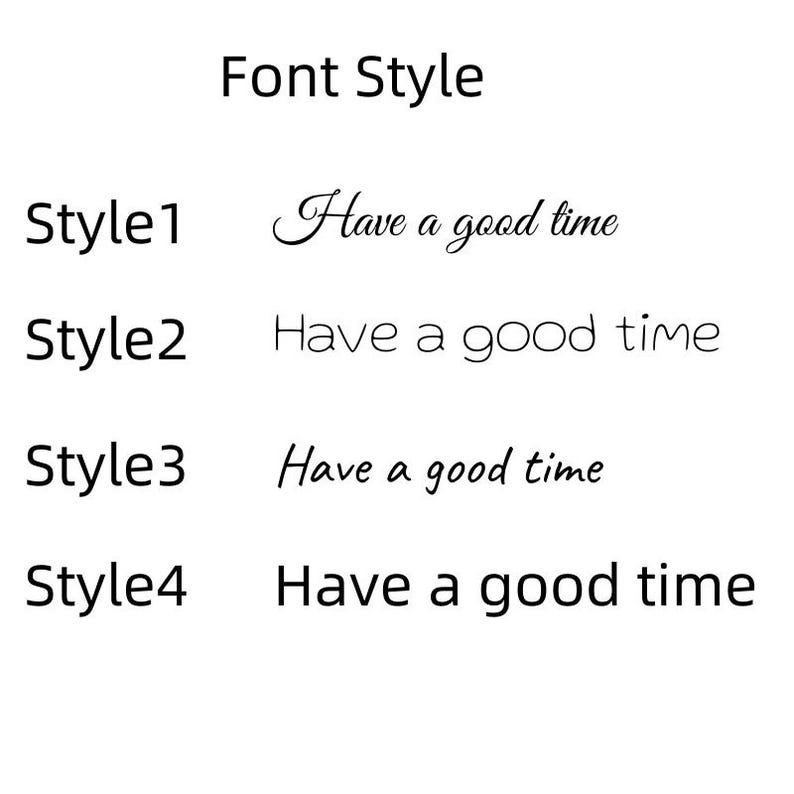 May include: A white background displays the words "Font Style" above four text examples. Each example, labeled Style1 through Style4, shows the phrase "Have a good time" in different fonts. The fonts range from cursive to a simple sans-serif.