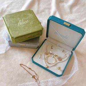 Velvet Jewelry Box for Ring Necklace Bracelet Earring Storage - Custom Gift for Bride & Bridesmaids, Display Case for Jewelry Suites