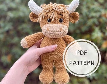 Highland Cow Crochet Pattern PDF, Amigurumi Plush Toy (Digital Download)
