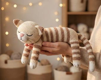 Amigurumi Sleeping Cat Crochet Pattern | Easy Plush kitty Toy (PDF) - Digital download