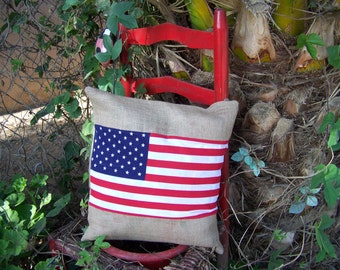 American Flag16x16 lumbar Burlap pillow throw Decorative French Country Farmhouse home Decor cover