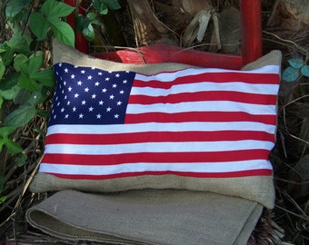 American Flag12x16 lumbar Burlap pillow throw Decorative French Country Farmhouse home Decor cover