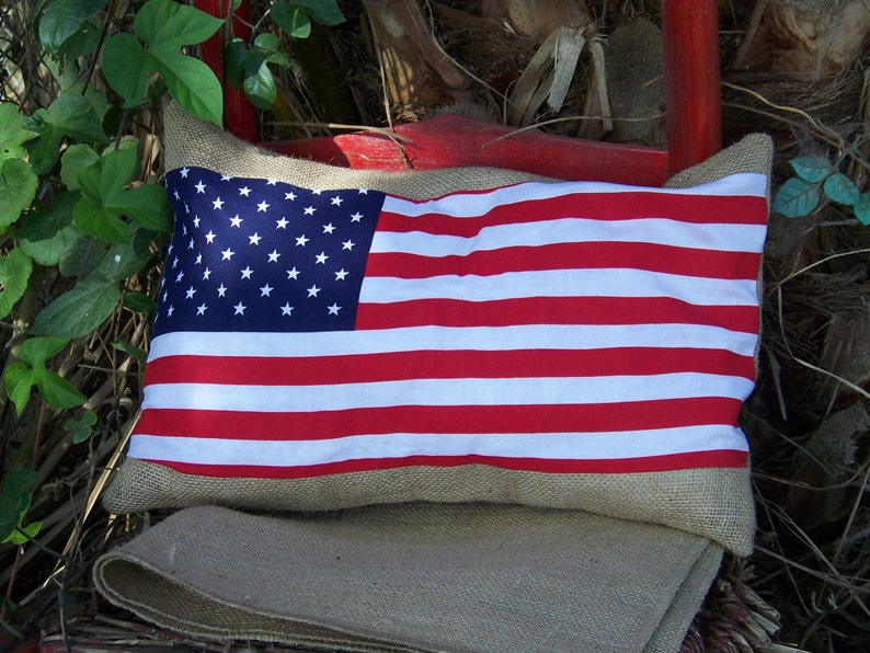 American Flag12x16 Lumbar Burlap Pillow Throw Decorative French Country Farmhouse Home Decor