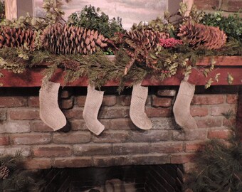 Small Rustic Burlap Country Christmas Stocking Plain natural Jude about 3x5x7