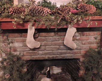 Small Rustic Burlap Country Christmas Stocking Plain natural Jude about 4x8x11