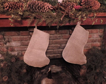 Rustic Burlap Country Christmas Stocking Plain natural jude about 9x17 set of 6