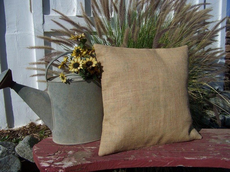 12 x12 Burlap pillow throw Decorative French Country Farmhouse home Decor cover sham slipcover image 1