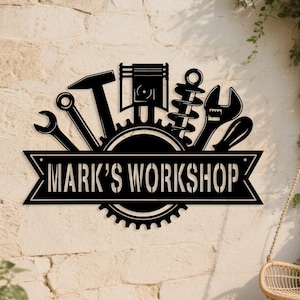 Letrero metálico personalizado para taller, Letrero metálico para taller, Letrero para garaje, Decoración de pared para garaje, Placa metálica &quot;Área de trabajo de papá&quot;, Regalo de Navidad para papá